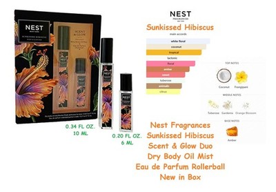 Nest Fragrances SUNKISSED HIBISCUS Dry Body Oil 0.34 OZ & Parfum Rollerball 0.20