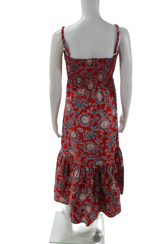 Maxi Vestido Solero ALC para Mujer Rojo 100% Algodón Cuello Cuadrado Bohemio Sin Mangas Talla 2 Foto 3 de 4