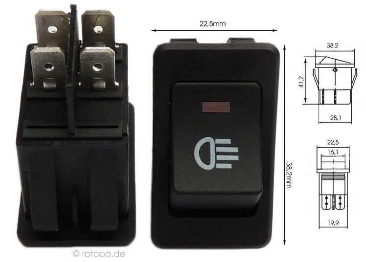Beleuchteter Wippschalter 12V KFZ Lichtschalter AN/AUS Licht Schalter #5653