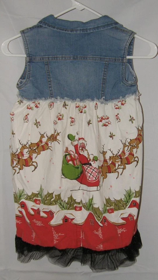 Girls Sz 6 / 6X Christmas Holiday Santa Claus Print Dress MY VINTAGE BABY - Image 3 of 4