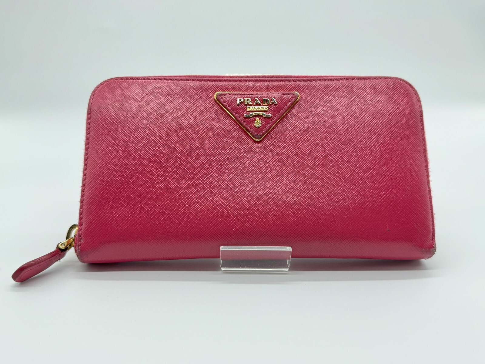 PRADA Zip Around Wallet Saffiano Leather Pink Authentic