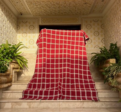 Vintage Berber rot grün Tartan Teppich groß 1970er Jahre handgefertigt nordafrikanische Weihnachten