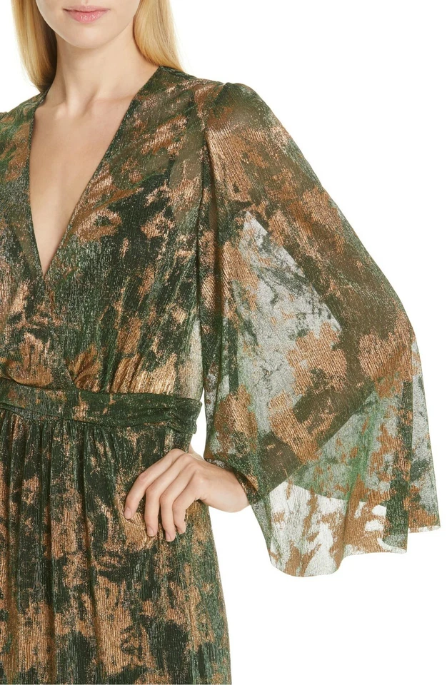 BA&SH Vert Green Bronze Metallic VIANCA Grecian V-Neck Maxi Dress 3 10 US LARGE - Image 4 of 4