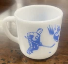 Federal Milk Glass MUG Cup Winter Olympics Vintage Blue Hockey Skiing Vintage