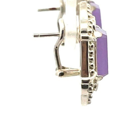 Judith Ripka Sterling Silver, Lavender Jade and CZ Omega Back Earrings - Picture 3 of 8