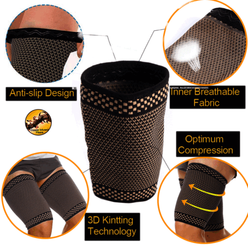 Copper Thigh High Compression Sleeve Leg Quad Hamstring Support Sports Men Women - Picture 4 of 13