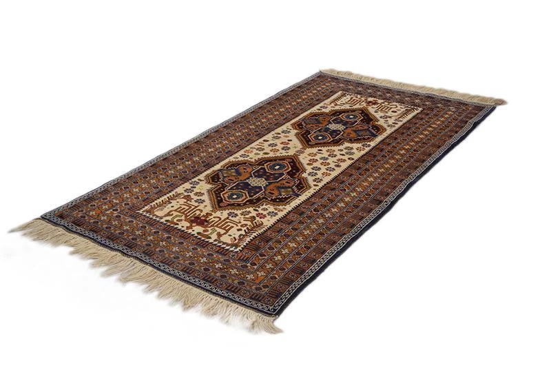 Oriental Medallion Rug Vintage Oriental Afghan 4 x 6 Hand Knotted Black Beige - Image 2 of 4