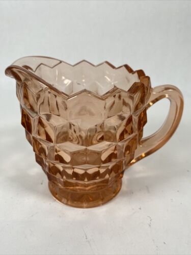 Indiana Colony Whitehall Peach Pink Glass 4” Creamer American Cubist Pattern USA - Picture 1 of 7