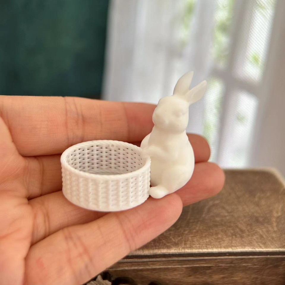 112 Scale Dollhouse Miniatures Cartoon Rabbit Fruit Plate Accessories