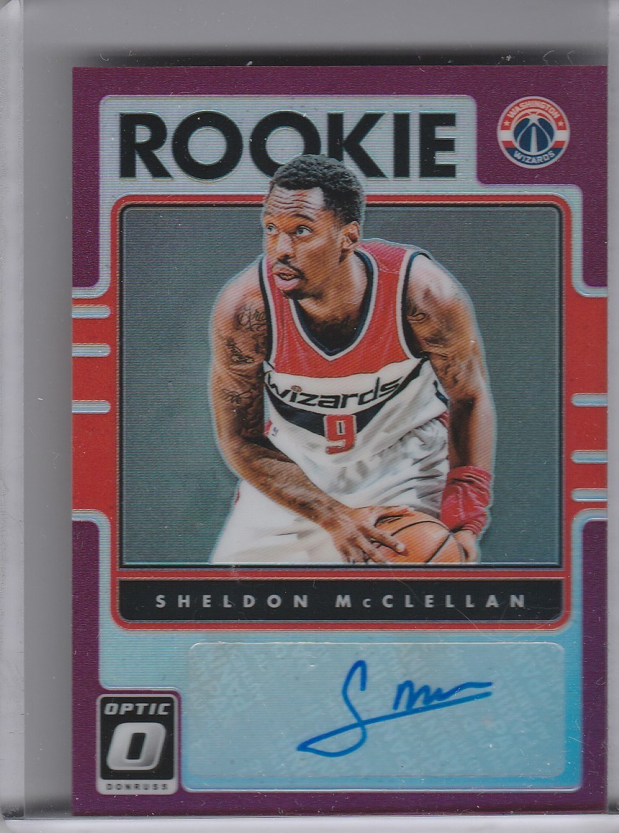 2016-17 DONRUSS OPTIC #44 SHELDON MCCLELLAN AUTOGRAPH RC REFRACTOR WIZARDS A107