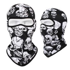 Black White Stacked Gothic Fang Skulls Hood Balaclava Face Mask Helmet Liner