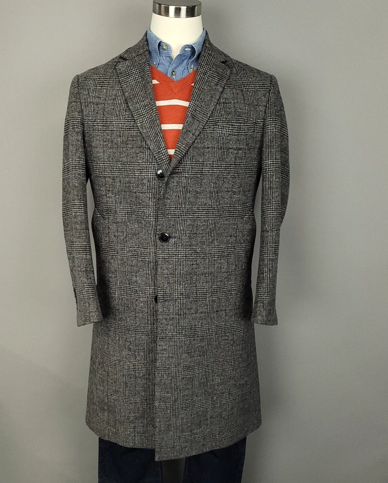 Chaqueta Sean John Para Hombres 40R Gris Glen Cuadros Mezcla de Lana Franela Abrigo Topcoat Foto 2 de 4