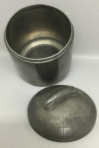 Alfred Halfdan Gjerstrøm AGH Norwegian NM Pewter Container Lid Nautical Whale - Picture 7 of 8