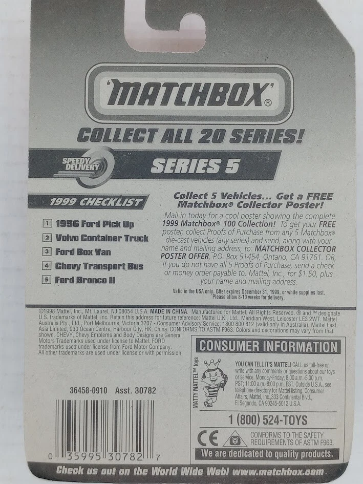 1999 年火柴盒雪佛兰运输巴士 #24 Carded NOS Deadstock 快速交货 — 第 3/3 张图片