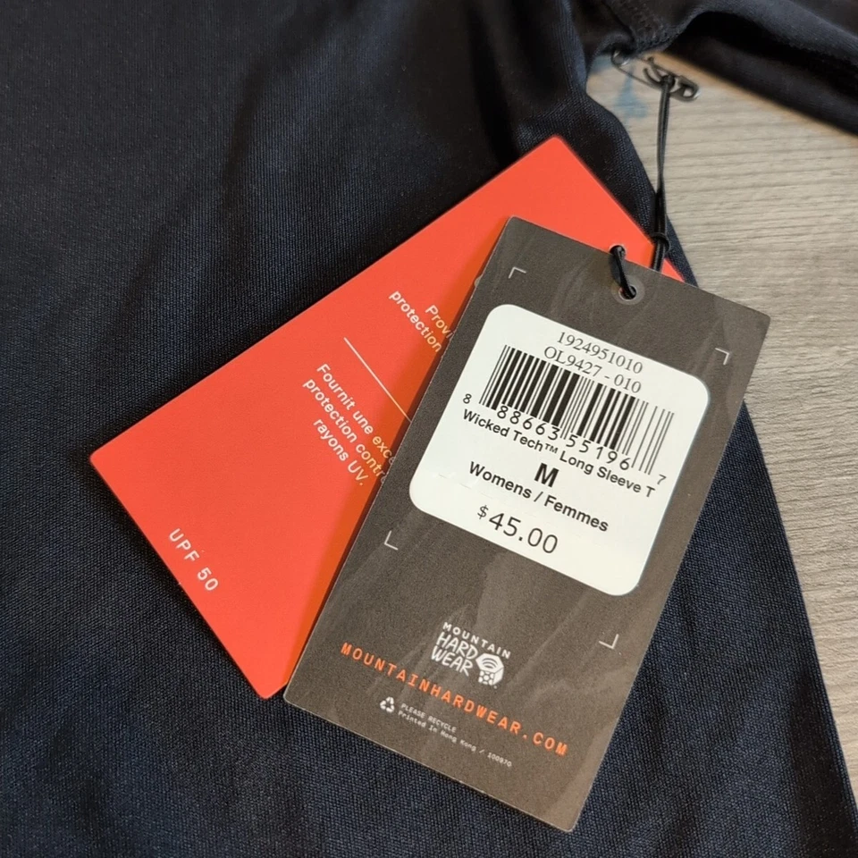 NUEVO CON ETIQUETAS Mountain Hardwear Mujeres Wicked Tech Camisa Manga Larga M Negra Capa Base NUEVA Foto 2 de 4