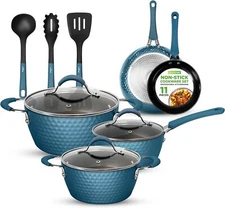 NutriChef 11 Pc Ceramic Cookware Set - Excilon Blue Diamond, One Size, 