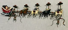 Vntg Metal Christmas Santa Sleigh W/Reindeer 5 Candle Holder Centerpiece 32”