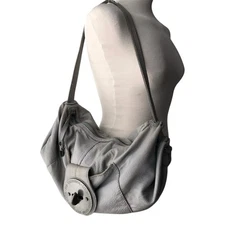 DIESEL Vintage Gray Textured Leather Shoulder Bag City Turn Lock Avant Garde Y2K