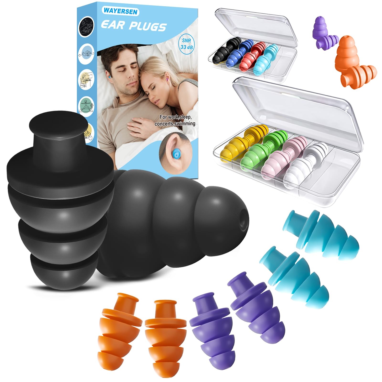 Silicone Ear Plugs for Sleeping Noise Cancelling 10 Pairs Reusable Earplugs for