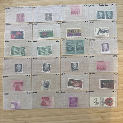 US Stamp Lot 20 Mint Singles MNH MH 1930s-1960s Collection Vintage Glassines