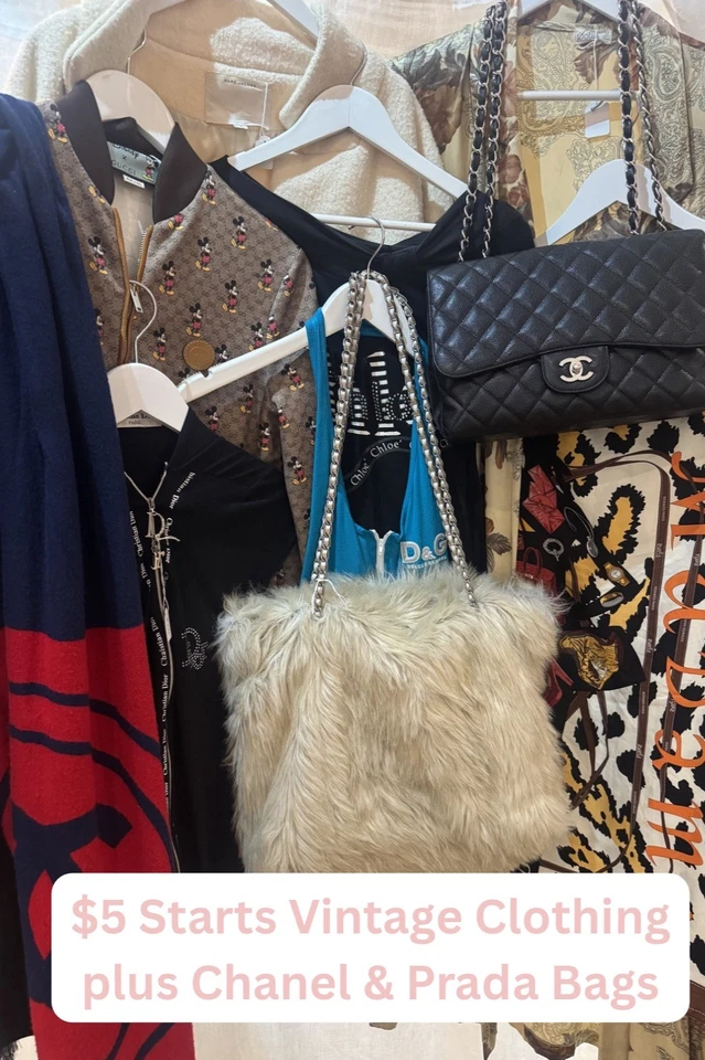 $5 starts on Vintage Clothing plus Chanel and Prada Bags