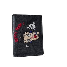 Vintage Betty Boop Embroidered Black Leather Card Holder Wallet ID Case.