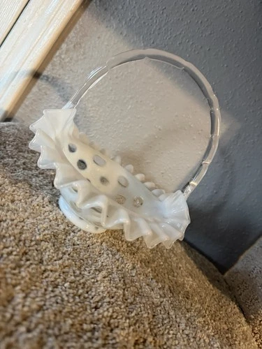 Vintage FENTON White Coin Dot Glass Basket FABULOUS!!!