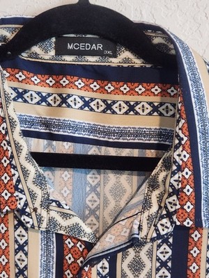 MCEDAR Men s 3XL Short Sleeve Button Up Shirt Casual Geometric Aztec Stripe...