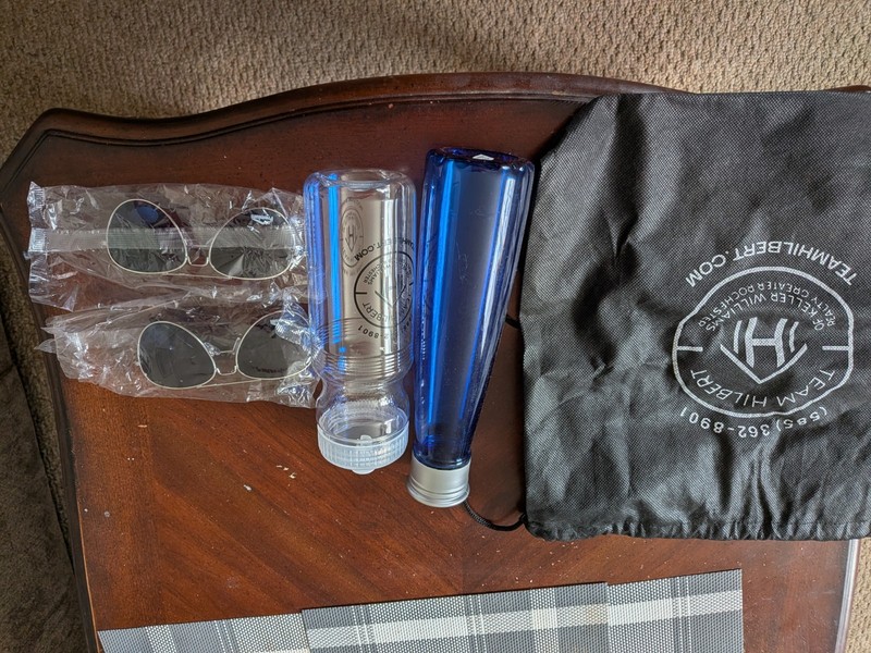 AVIATOR GLASSES,WATER BOTTLES, DRAWSTRING BAG