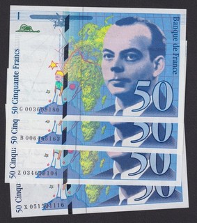 LOT DE 4 BILLETS DE 50 FRANCS ST EXUPÉRY EN NEUF