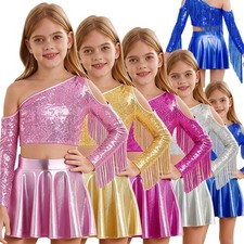 Girls Set Pleated Dancewear Skirt Jazz Outfit Hip Hop Costume Carnival Stage