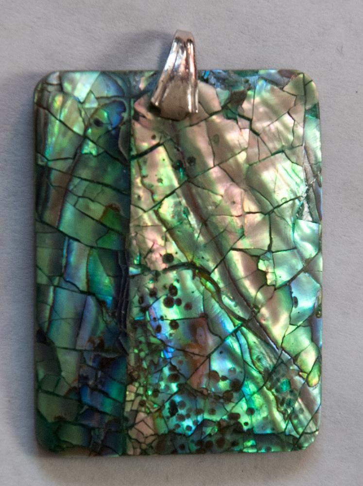 Abalone Paua Iridescent Shell Rectangular Pendant… - image 1