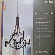 Allen+Roth Latchbury 0810101 9 Light Chandelier Aged Bronze Clear Textured Glass