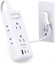 Short Extension Cord 1 Ft, Ultra Thin Flat Plug Power Strip, 6 Outlets 3 USB Po