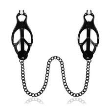 Clover Adjustable Body Clamps with Chain,Non Piercing Chain Stainless Black 