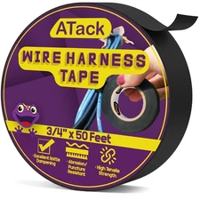 ATack Wire Harness Tape, 3/4 Inch x 50 Feet, High Temp Wiring Loom Black 