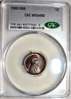CACG MS-64 RB 1909-P VDB Lincoln Cent, Iridescent Toned, PQ, Red-Brown specimen.