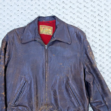 Abrigo Chaqueta De Colección McGregor Piel de Cabra Cuero Genuino Marrón Forrado Cremallera Completa Años 40 - 42