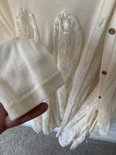 Blush Large Fine Gauge And Lace Ivory Long ( Festival, Boho) Cardigan NWOT - Picture 5 of 8