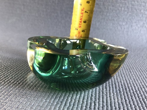 Flavio Poli Seguso Pinched Shape Murano Art Glass Sommerso Green Amber Mini Bowl - Picture 21 of 22