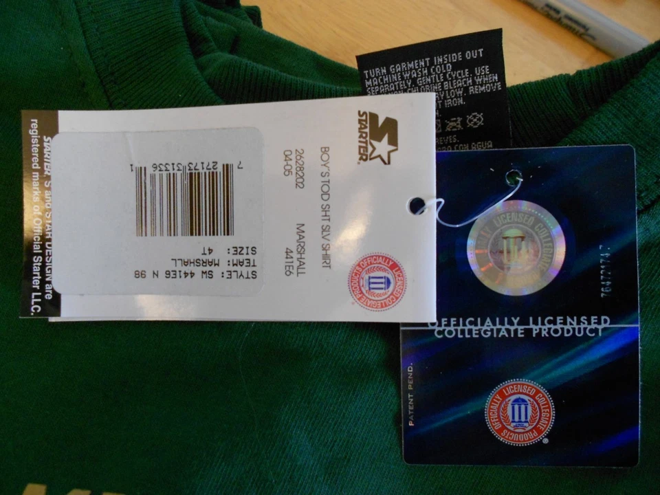 Nuevo- Camisa Verde Marshall Thundering Herd Niño Pequeño Tallas 2T-3T-4T por Starter Foto 4 de 4