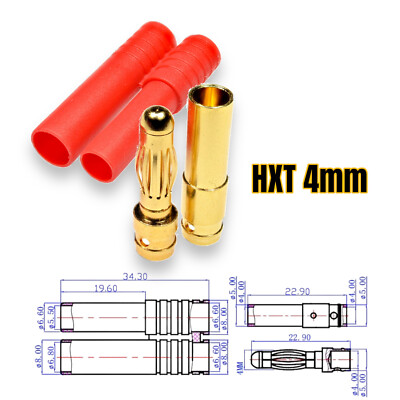 Goldkontaktstecker 4,0 Mm – 4 Stück, Rotes Gehäuse, Verpolungssicher, Für Hochstrom Bis 36 A