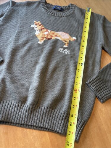 155 Ralph Lauren CORGI Dog Intarsia Knit Sweater Jumper taupe L runs small NEW - Picture 4 of 8
