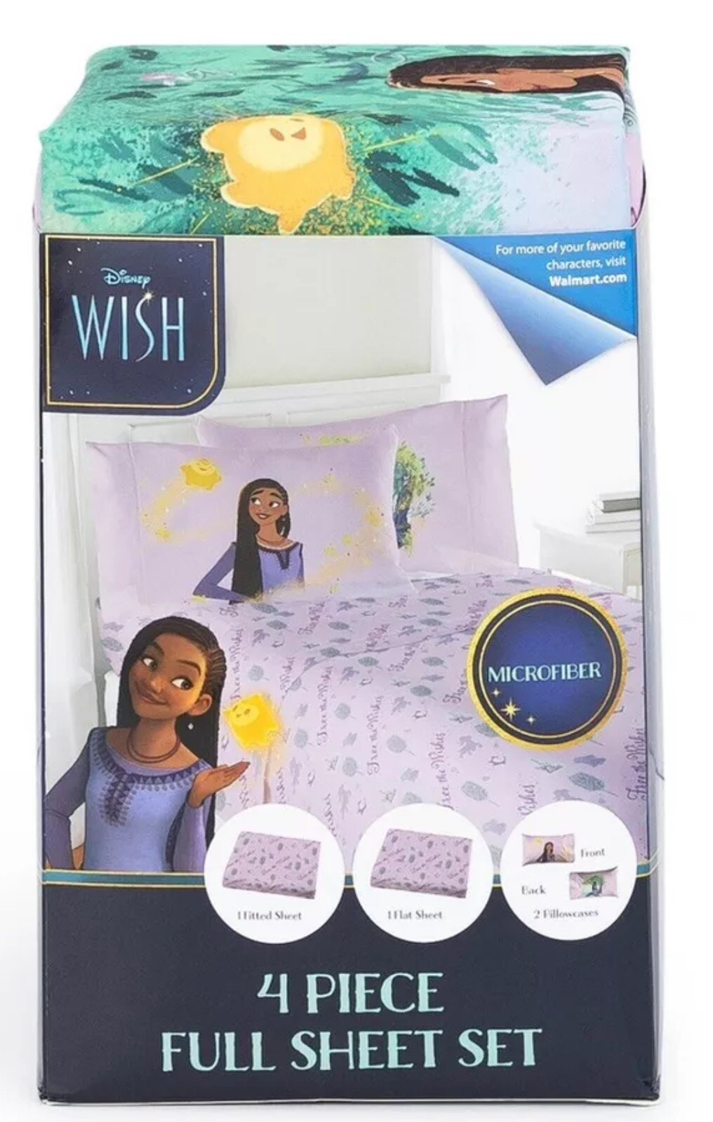 DISNEY WISH 4 Piece Full Sheet Set Fitted/Full Sheets 2 Pillows Cases Microfiber
