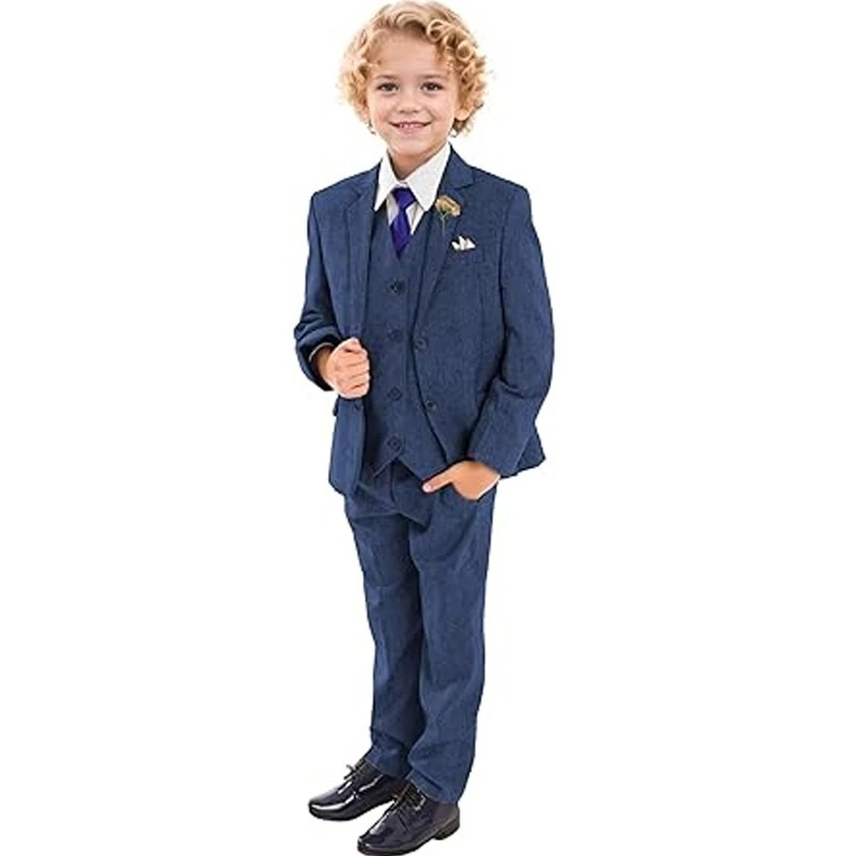 Retro Niños Trajes Ajustados Tweed Espiga Traje Invierno Formal Niños Boda 3 Piezas Foto 2 de 4