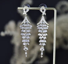 2.75" Long CZ Crystal Dangle Drops Chandelier Earrings Studs Handmade W510G Gold