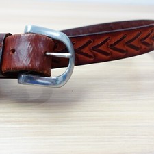 Western Brown Full Grain Cowhide Leather Belt Mens 36 Silver Buckle Made in USA