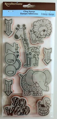 New Recollections 9 PC DAY AT THE ZOO Stamp Set ANIMALS Elephant Giraffe Lion