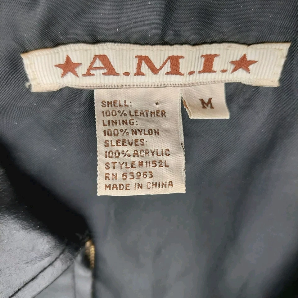 Chaqueta de motociclista de cuero AMI para mujer de cuero negro granulado talla mediana  Foto 3 de 4