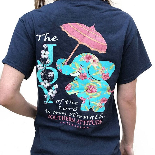 Southern Attitude Preppy Joy Elephant Navy T-Shirt - Picture 4 of 10